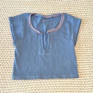 Urban Outfitters out from under top in blue with pink detailing